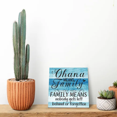 Miniatura 5 de Placa de Madera Familiar, "La Familia Significa Que Nadie Se Queda Atrás o Se Olvida", 15.7x15.7 cm Cartel de Arte de Mesa, Decoración de Cita