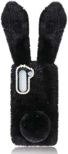 Mikikit Funda de felpa esponjosa para S21 5G, lindo conejito peludo, funda protectora mullida de pelo sintético de conejo kawaii, juguete divertido