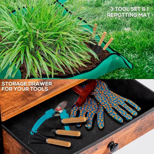 Miniatura 6 de 2 soportes para plantas de interior de media luna de 71 pulgadas de alto con ruedas bloqueables, estante para plantas de 14 niveles con cajón