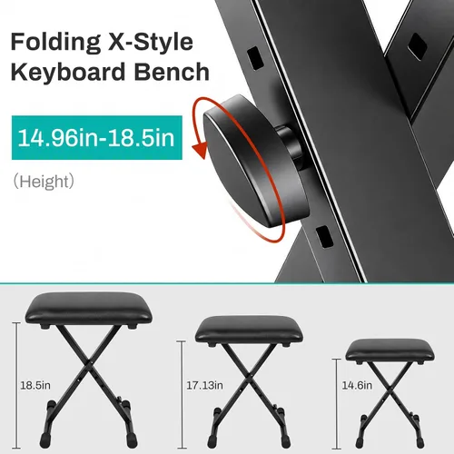 Miniatura 5 de AODSK Banco para teclado estilo X con cojín acolchado, banco de piano ajustable, taburete plegable con asiento, algodón ignífugo, diseño