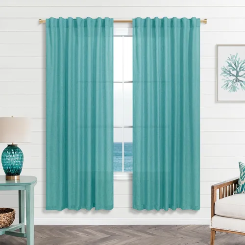 Miniatura 17 de KOUFALL Cortinas de lino azul marino de 84 pulgadas de largo, cortinas transparentes azul oscuro para sala de estar y dormitorio, medianoche