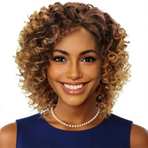 Miniatura 12 de XIUFAXIRUSI XIUFAXIRUSI Pelucas afro rizadas para mujeres negras, pelucas cortas rubias rizadas con parte lateral, peluca de pelo sintético completo