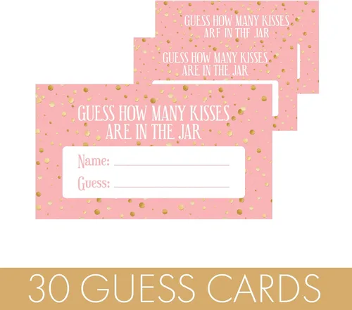 Miniatura 2 de DISTINCTIVS Juego de Baby Shower Cuántos Besos - Rosa y Oro (cartas adicionales)