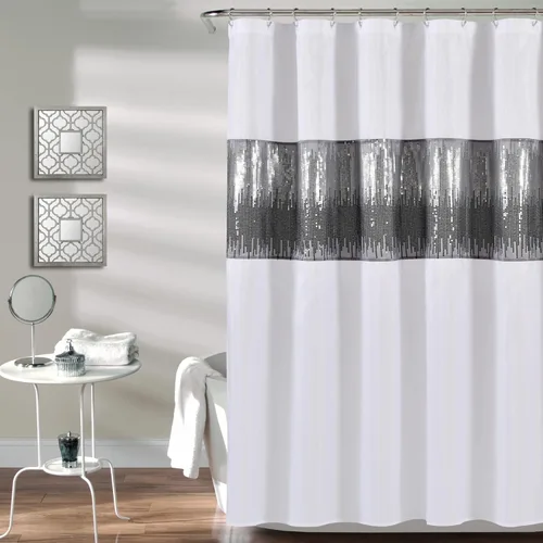 Miniatura 16 de Lush Decor Cortina de Ducha Night Sky, Individual, 72" An x 72" L, Negro - Cortina de Ducha con Lentejuelas - Cortina de Baño Brillante de Bloques