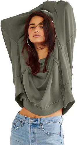 Miniatura 5 de Beaully Sudaderas de gran tamaño para mujer, cuello redondo, manga larga, abertura lateral, suéter casual para otoño