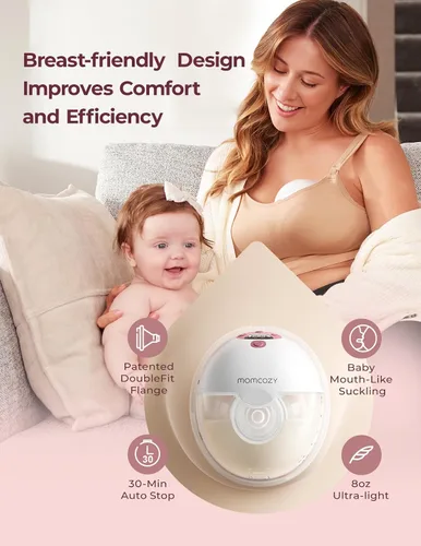 Miniatura 4 de Momcozy M5 - Extractor de leche inteligente controlado por aplicación, bomba eléctrica inalámbrica manos libres, 3 modos, 9 niveles de succión, sin