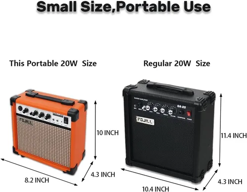 Miniatura 4 de Fojill Amplificador de guitarra eléctrica de 20W, amplificador de práctica pequeño portátil de viaje mini con conector de auriculares de 3.5, Naranja