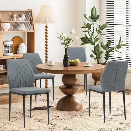 Juego de 4 Sillas de Comedor, Sillas de Comedor de Madera Tapizadas, Sillas de Cocina de Tela Moderna de Mediados de Siglo con Patas de Metal, Tela