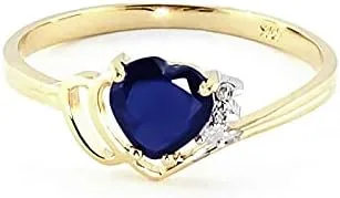 Miniatura 2 de Galaxy Gold GG Anillo de oro de 14 quilates con diamantes auténticos y zafiro natural en forma de corazón