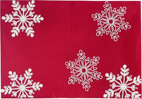 Miniatura 2 de Fennco Styles Juego de 4 manteles individuales bordados con copos de nieve de 13 pulgadas de ancho x 19 pulgadas de largo, color rojo
