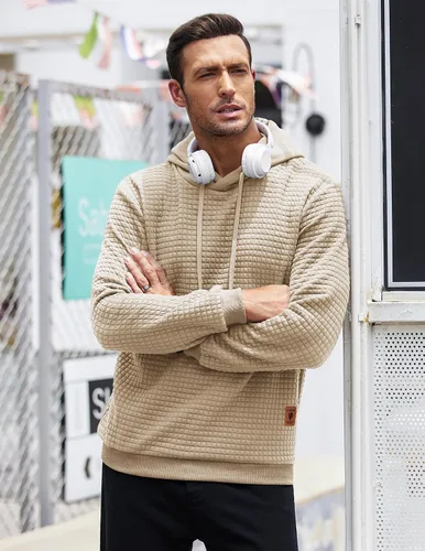 Miniatura 2 de COOFANDY - Sudadera con capucha para hombre, casual, de manga larga, con cordón ajustable y tejido de punto de gofre