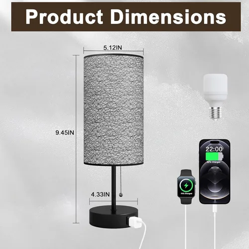 Miniatura 4 de Lámpara de mesa YIDPU para dormitorio, lámpara de mesita de noche para cabecera con tomas de corriente AC, lámpara de escritorio LED ajustable de 3