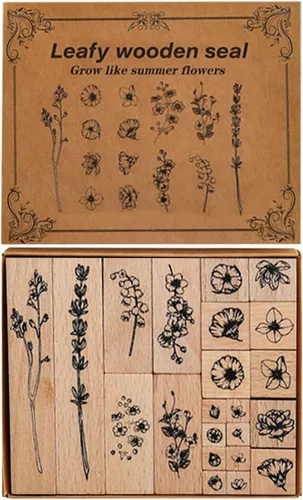 Juego de 22 sellos de goma de madera para plantas, sellos decorativos de madera para manualidades, sellos de goma de madera para bricolaje, diario