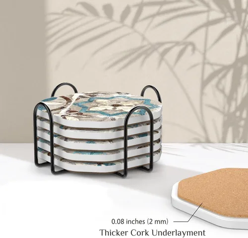 Miniatura 5 de UMIRRO Posavasos para decoración de mesa de café, posavasos rústicos retro bohemios de granja, tapetes absorbentes para tazas para mesa de madera