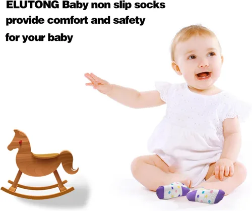 Miniatura 6 de ELUTONG Calcetines antideslizantes para bebés, calcetines antideslizantes para el tobillo, calcetines para niños de 0 a 7 años, 12 pares