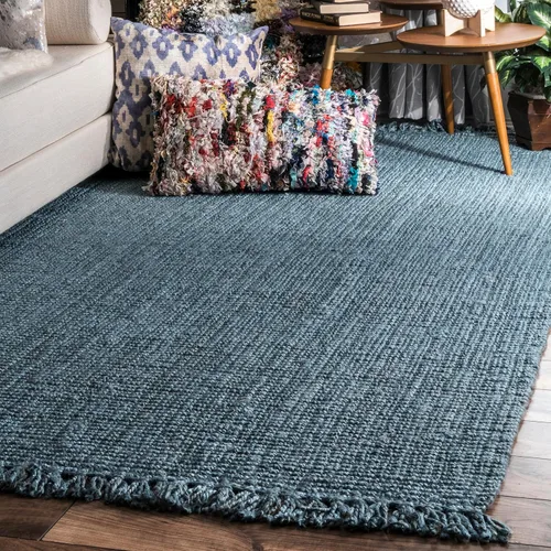 Miniatura 19 de Nuloom Daniela Navy, 2 pies 6 pulgadas x 8 pies, hecho a mano, yute, borla, suave y texturizado, alto tráfico, resistente a las manchas, fácil