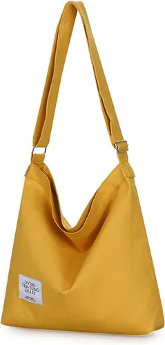 Miniatura 48 de Covelin - Bolsa de hombro informal de lona para mujer, estilo bohemio y retro, bolsa de mano, bolso cruzado, tamaño grande