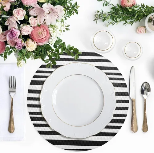 Miniatura 5 de Black White Stripes PVC Plate Mat, Washable Non Slip Heat Resistant Placemats for Kitchen, Set of 6