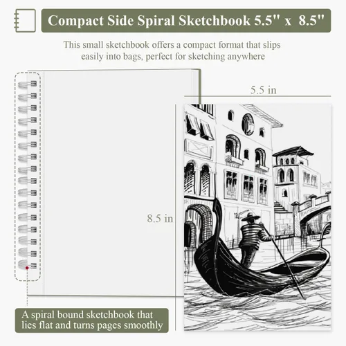 Miniatura 2 de Cuaderno de bocetos para niños, pequeño cuaderno de bocetos, cuaderno de bocetos de 5.5 x 8.5, paquete de 1 (68lb/100gsm), 100 hojas de bloc