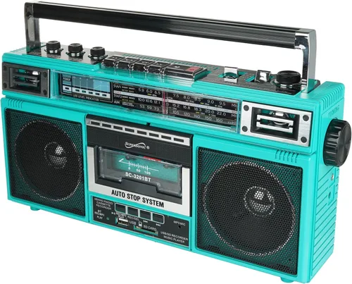 Miniatura 7 de Supersonic SC-3201BT - Boombox de radio de 4 bandas y reproductor de cassette, altavoz Bluetooth, radio AM/FM/SW con reproducción de MP3, tarjeta