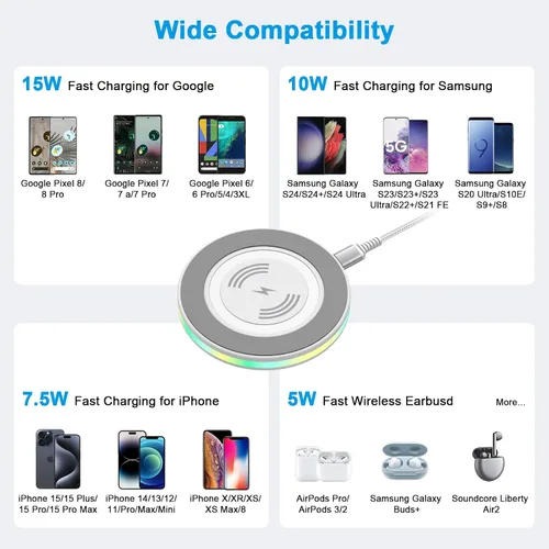 Miniatura 7 de Cargador inalámbrico para iPhone 16e de 15 W, almohadilla de carga rápida para iPhone 17 Air 16 15 14 13 12, cargador inalámbrico rápido Android