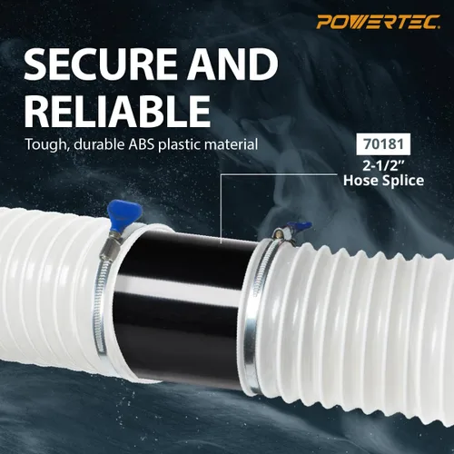 Miniatura 3 de POWERTEC 70181, unión de adaptador de 2-1/4" y empalme de manguera de 2-1/2", negro