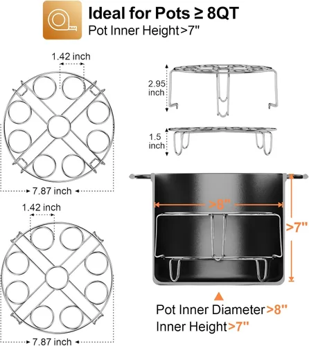 Miniatura 2 de GSlife Estante de vapor para huevos, salvamanteles de acero inoxidable para olla a presión de 8 cuartos de galón, cocina 18 huevos, inserto apilable