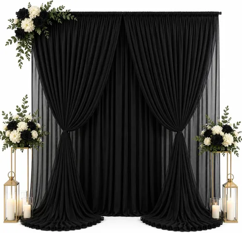 Miniatura 5 de Sedona Designz - Paneles de cortinas de gasa negra de 115 x 120 pulgadas para decoración de eventos, telón de fondo
