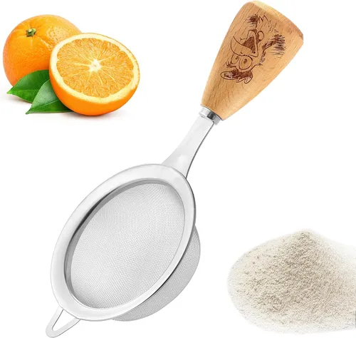 Miniatura 9 de Colador de malla fina, pequeño tamiz de malla fina de acero inoxidable con mango ergonómico de madera para cocina, matcha, cóctel, jugo de té y café