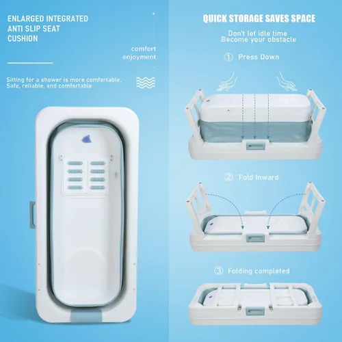 Miniatura 4 de Bañera portátil plegable para adultos, bañera de hielo, bañera independiente de 51 pulgadas para ducha, bañera de sentada, bañera plegable