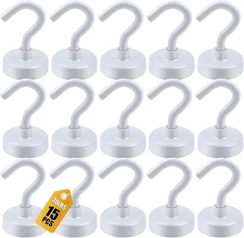 Miniatura 30 de Diymag Ganchos magnéticos, resisten 80 lb, 20 unidades, neodimio de tierras raras fuertes para colgar, colgador magnético para cortina, hogar, Negro