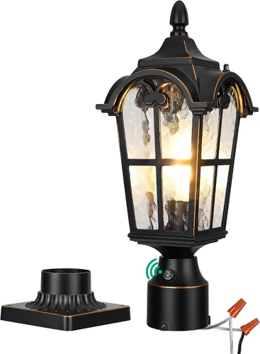 Miniatura 9 de EDISHINE Lámpara de poste exterior grande de atardecer hasta el amanecer, lámpara de poste de 21.9'' H 120V con base de montaje en muelle, lámpara
