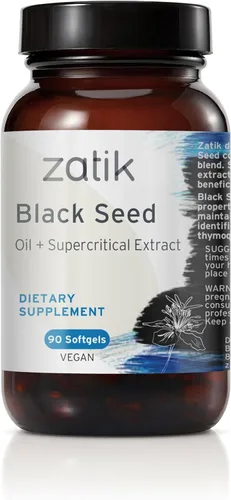 Zatik Naturals - Aceite de semilla de comino negro y extracto supercrítico, prensado en frío, sin refinar, sin gluten, vegano, 90 cápsulas blandas