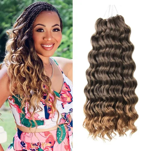Miniatura 16 de Pelo de onda marina con trenzas de ganchillo, 6 pulgadas, 8 paquetes, trenzas rizadas suaves y profundas, extensiones de pelo sintético ondulado