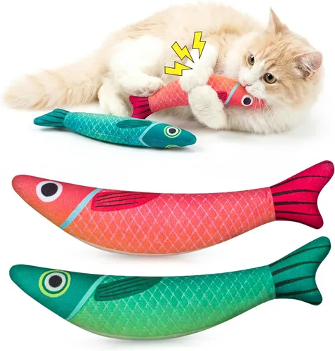 Miniatura 7 de Juguetes para gatos de interior con 5000 mg de hierba gatera natural interactiva Kicker Fish Toy de sonido Crinkle Bell Sonido Gato Adulto Gatitos
