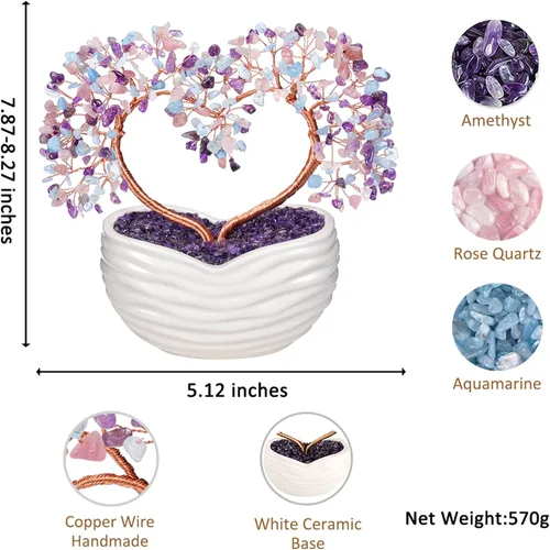 Miniatura 4 de Jovivi Árbol bonsái de cristal natural con forma de corazón y piedras preciosas curativas para ceremonia de boda, reiki, equilibrio energético