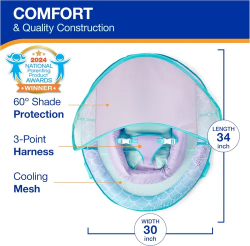 Miniatura 3 de SwimWays Infant Spring Float, Baby Pool Float with Canopy & UPF Protection, Swim Training PFD, Swimming Pool Accessories for Babies 3-9 Months 2