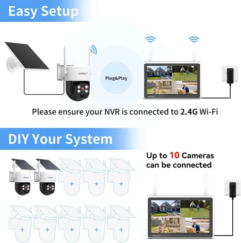 Miniatura 5 de Sistema de cámara de seguridad con energía solar para exteriores con monitor de 10 pulgadas, 2 cámaras inalámbricas 2K para seguridad del hogar
