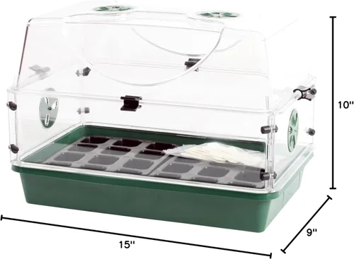 Miniatura 10 de EarlyGrow Propagador de cúpula grande con 2 extensores de altura, bandejas de plántulas y juego de clips de bloqueo, verde (97019)