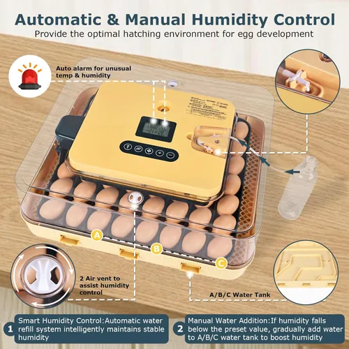 Miniatura 3 de Incubadoras para incubar huevos, incubadora de 56 huevos con ovoscopio, volteador automático de huevos, control de temperatura y humedad, día