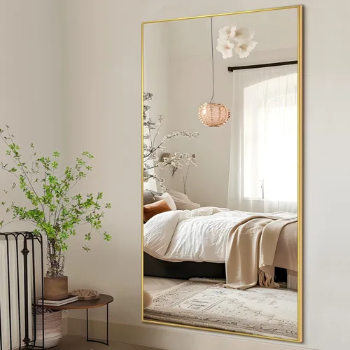 Miniatura 10 de NicBex - Espejo de pie, arqueado, de cuerpo entero, con soporte, 57 x 20 pulgadas, negro, con marco de aleación de aluminio, se puede montar