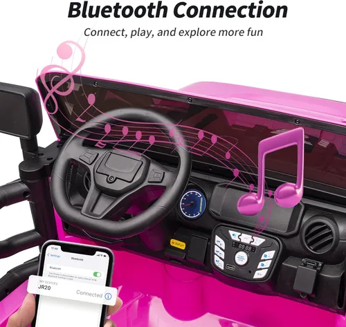 Miniatura 7 de Hikiddo - Camioneta eléctrica de 2 plazas, 12 V para niños mayores de 3 a 8 años, juguete con control remoto - Rosa intenso