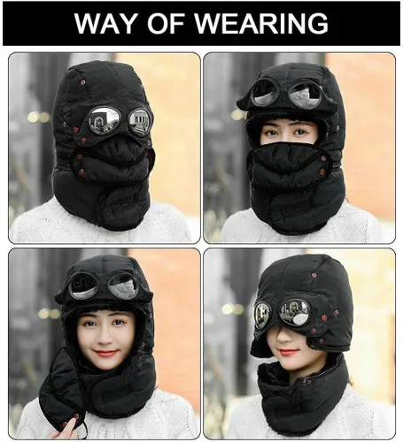 Miniatura 5 de Winter Thermal Trapper Hat with Glasses Winter Cycling Windproof Ski Mask Cap
