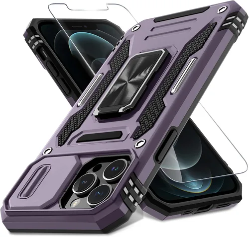 Miniatura 128 de DEERLAMN Funda para iPhone Xs Max con funda deslizante para cámara + protector de pantalla, soporte giratorio de anillo de grado militar a prueba