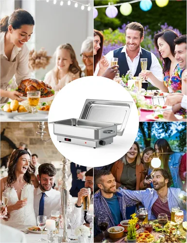 Miniatura 6 de GarveeHome Juego de bufé eléctrico de acero inoxidable con 1 sartén y tapa de 9 cuartos de galón, control de temperatura de 400 W, 86-200 °F