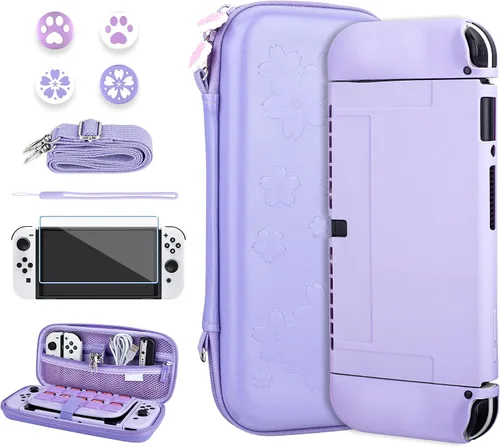 Miniatura 9 de RHOTALL Cute Sakura Carrying Case Set for Nintendo Switch OLED,Pink Flower Accessories Bundle for Switch OLED with Hard Case, Screen Protector, 4