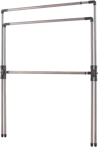 Miniatura 8 de BAOYOUNI Estante plegable de secado de ropa de acero inoxidable con doble poste, barras expandibles, ahorro de espacio, retráctil, resistente