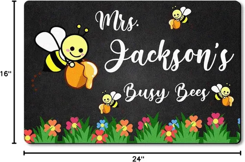 Miniatura 3 de VOTANTA Felpudo de abejas de bienvenida al aula, tapete personalizado con nombre para el profesor, para el regreso a la escuela, tapete decorativo