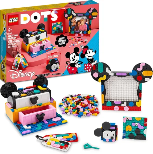 Lego DOTS Disney Mickey Mouse y Minnie Mouse - Caja de proyecto de regreso a la escuela 41964 Kit de bricolaje; para niños creativos a partir de 6