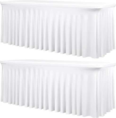 Miniatura 13 de fani Paquete de 2 faldas de mesa elásticas negras para mesa rectangular de 6 pies, manteles elásticos de elastano lavables con falda, mantel